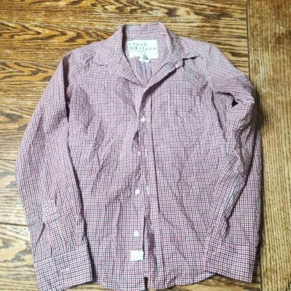 Frank&Eileen barry crinkle red white and blue plaid shirt sz XS